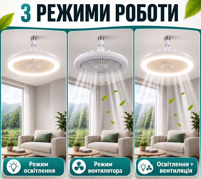 Потолочная светодиодная LED лампа вентилятор в цоколь патрон с пультом управления светильник люстра вентилятор на потолок со свето - изображение 8