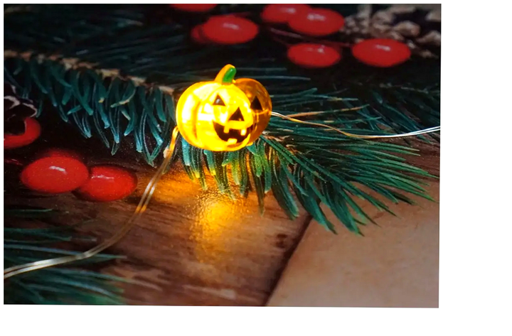 Гирлянда на батарейках Halloween Pumpkin 20 ламп для украшения интерьера на Хэллоуин оранжевая 2 метра - изображение 8