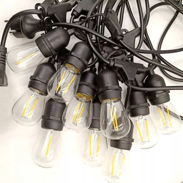 Садовая гирлянда 10 м с 10 LED-лампами E27 теплого белого света IP44 черная - Фото 13 Садовая гирлянда 10 м с 10 LED-лампами E27 теплого белого света IP44 черная - изображение 13