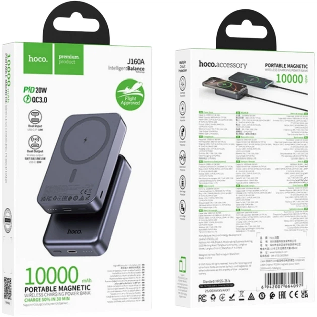 Павербанк Hoco J160A Original PD20W magnetic power bank 10000mAh metal gray - зображення 7