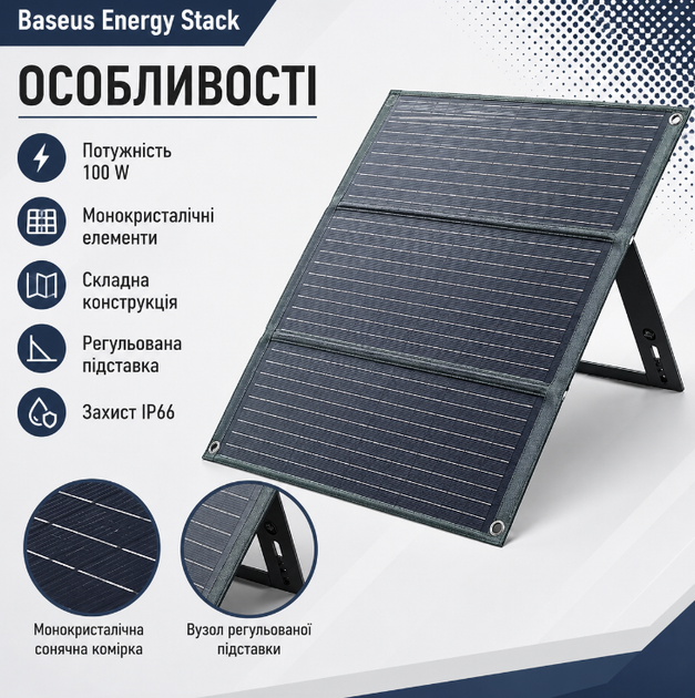 Солнечная панель портативная Baseus Energy Stack 100W 18V 5.5A складная IP66 для зарядной станции - изображение 4