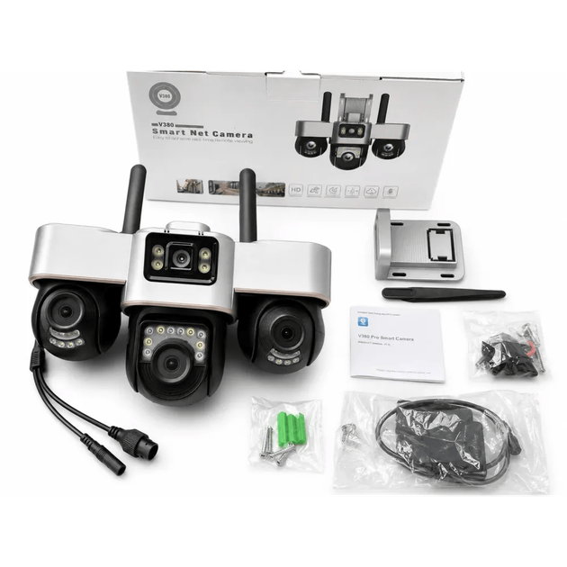 Камера відеоспостереження Smart Net Camera V380 4G, Wi-Fi, 3 поворотні об'єктиви - зображення 4