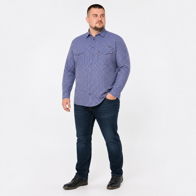 Рубашка Gold Golf Man мужская в клетку с длинным рукавом прямого кроя,10XL, Синий с красным - Фото 4 Рубашка Gold Golf Man мужская в клетку с длинным рукавом прямого кроя,10XL, Синий с красным - изображение 4