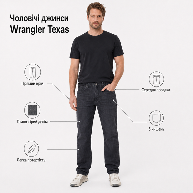Джинсы Wrangler Regular мужские прямого кроя,34 Темно-серый графит - изображение 4