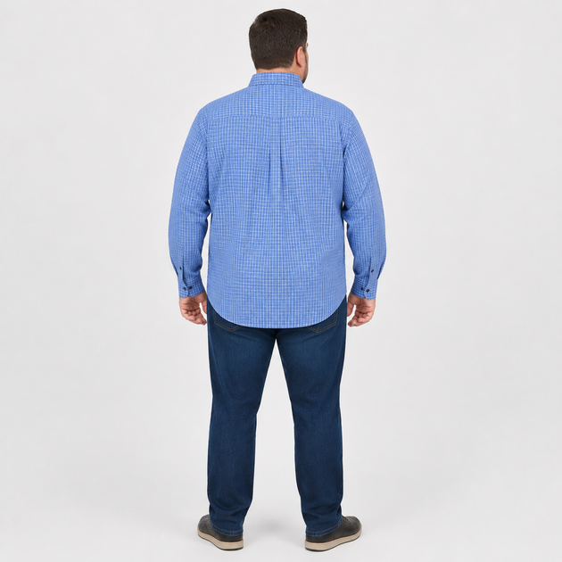 Рубашка Gold Golf Man мужская в клетку с длинным рукавом прямого кроя,8XL, Голубой - Фото 4 Рубашка Gold Golf Man мужская в клетку с длинным рукавом прямого кроя,8XL, Голубой - изображение 4