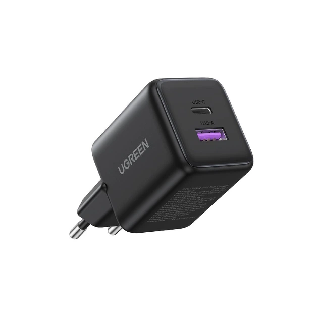 Мережевий зарядний пристрій UGREEN X516 30W 2-Port GaN Fast Charger EU Чорний - Фото 1 Мережевий зарядний пристрій UGREEN X516 30W 2-Port GaN Fast Charger EU Чорний - изображение 1