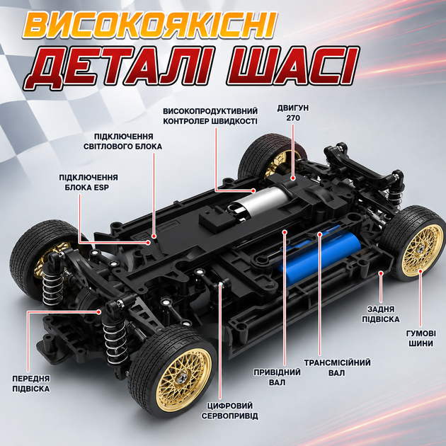 Радиоуправляемая машинка KAMTOM DC162A 1:16 4WD до 50 км/ч, RC дрифт-кар на пульте для дрифта и гонок, дрифт-колеса, 2 аккумулятора - изображение 9