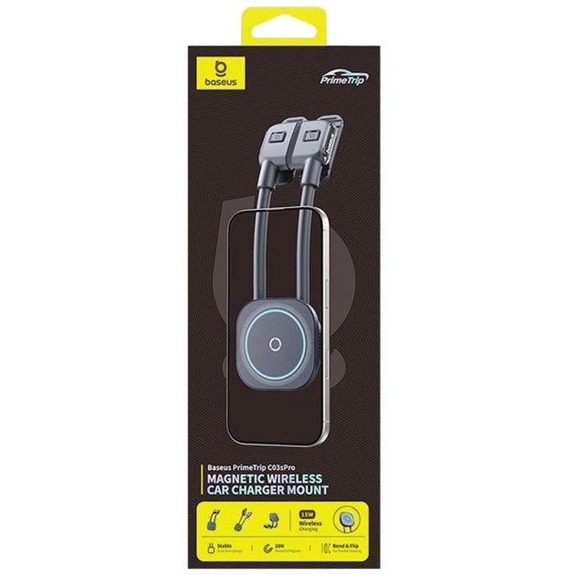 Автотримач із БЗУ PrimeTrip C03s Pro Magnetic Wireless Charging (C0013B) Cosmic Black Baseus (teh0029283) - зображення 2