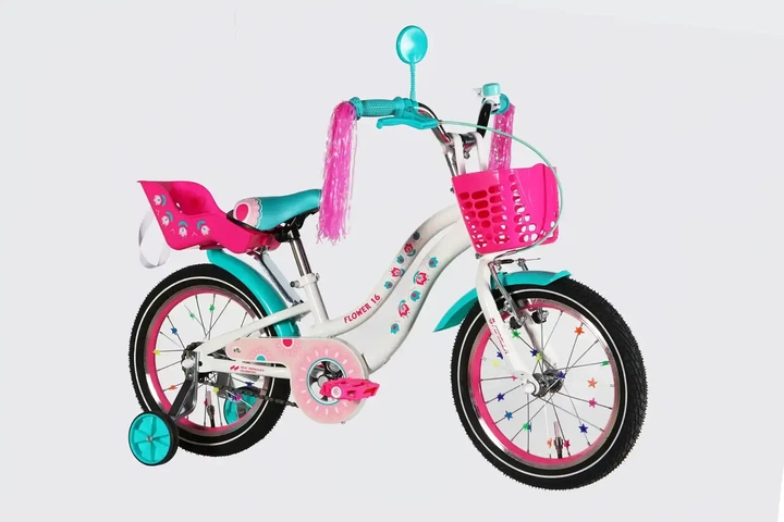 Детский велосипед ST 16" Formula Kid Flower Premium BH 2026 для девочки белый с розовым и бирюзовым (OPS-FRK-16-243) - изображение 2