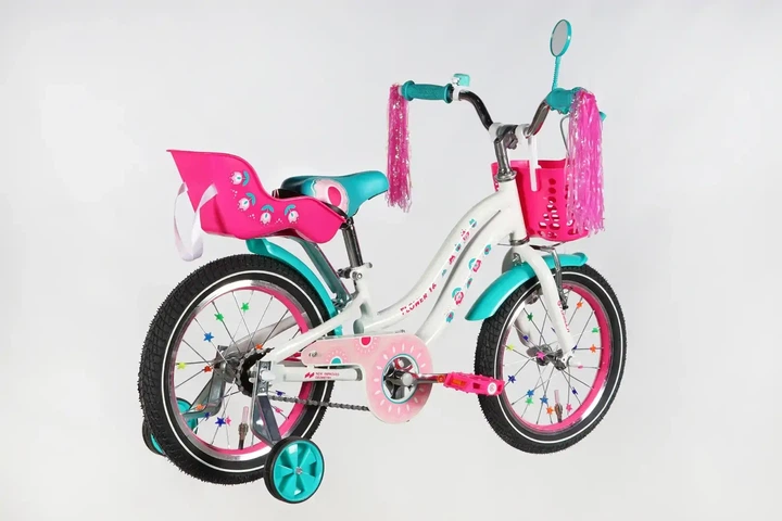 Детский велосипед ST 16" Formula Kid Flower Premium BH 2026 для девочки белый с розовым и бирюзовым (OPS-FRK-16-243) - изображение 3