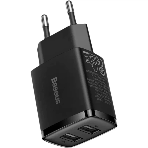 Мережевий зарядний пристрій Baseus Compact Charger 2U 10.5W EU Black - зображення 3