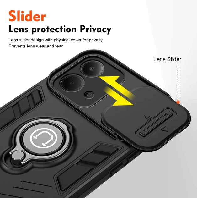 Противоударный чехол Camshield для Xiaomi Redmi 15C 173mm с кольцом-держателем Черный - изображение 7