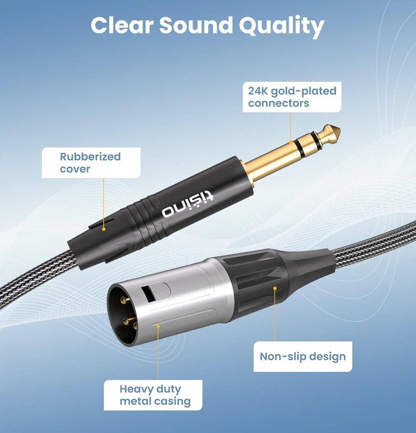 Кабель Tisino Jack 6.35 мм TRS – XLR 2 м, балансный аудиокабель, профессиональный для микшера, колонок, студии - изображение 2