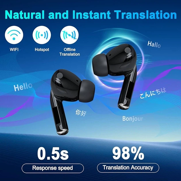 Навушники-перекладачі A9 Bluetooth з AI перекладом на 138 мов, сенсорні TWS навушники з шумозаглушенням - изображение 2
