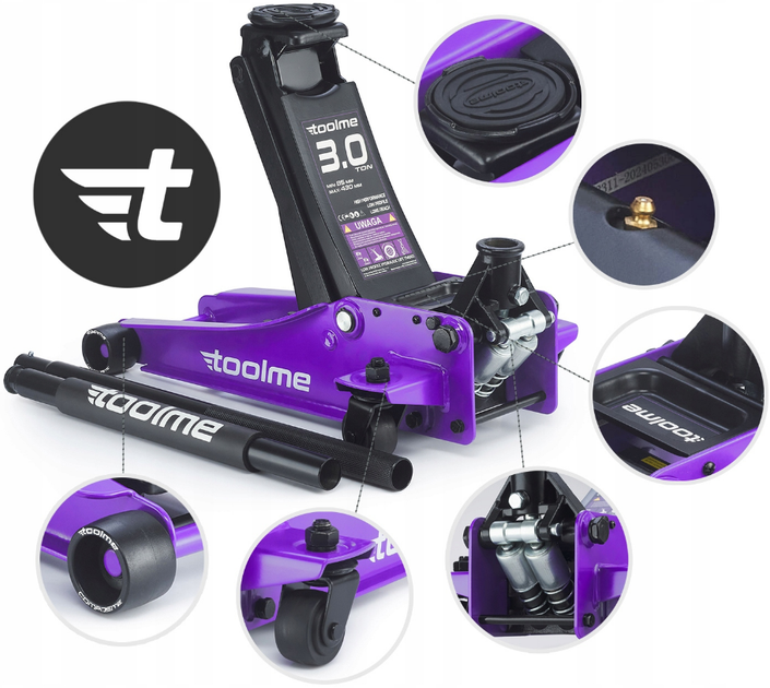 Домкрат подкатной гидравлический 3т 85-430мм Toolme TM003 - изображение 8