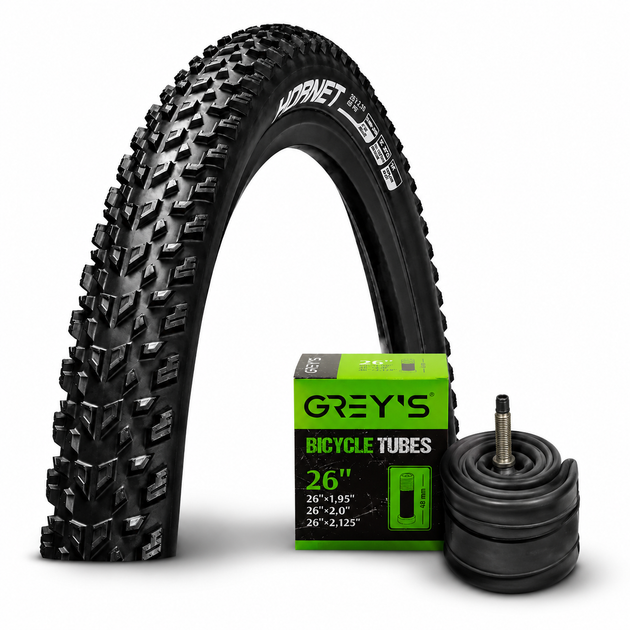 Комплект покришка ChaoYang 26×2.10 HORNET + камера Grey's 26×1.95–2.125 AV 48 мм для MTB гірського велосипеда - Фото 1 Комплект покришка ChaoYang 26×2.10 HORNET + камера Grey's 26×1.95–2.125 AV 48 мм для MTB гірського велосипеда - зображення 1