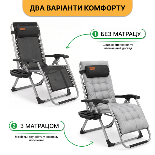 Кресло-шезлонг до 150 кг LEOBRO Zero Gravity Premium Plus Серый (LB-ZGC-E1-GRY) - изображение 11