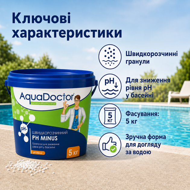 Засіб для зниження рівня рН у басейні AquaDoctor гранульований 5 кг - изображение 3