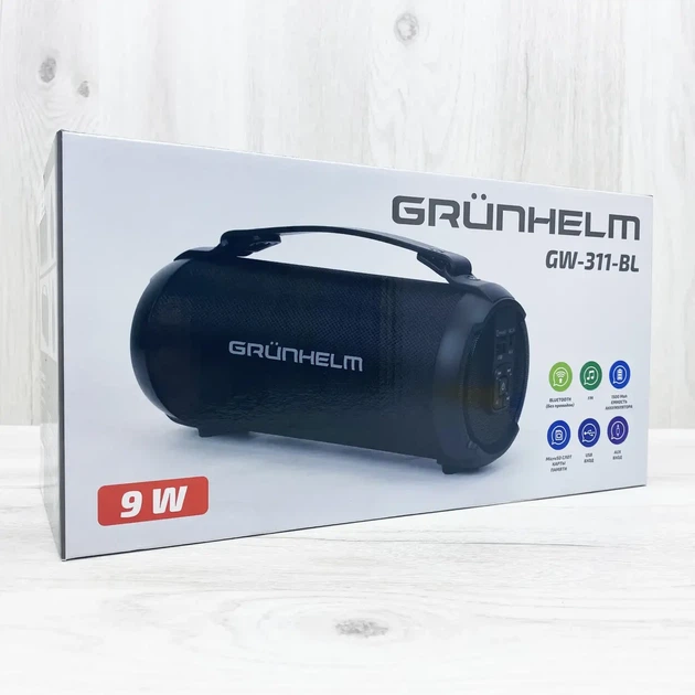 Портативна колонка GW-311-BL Grunhelm 1500 mAh 76mm динамік 9Вт - Фото 2 Портативна колонка GW-311-BL Grunhelm 1500 mAh 76mm динамік 9Вт - зображення 2