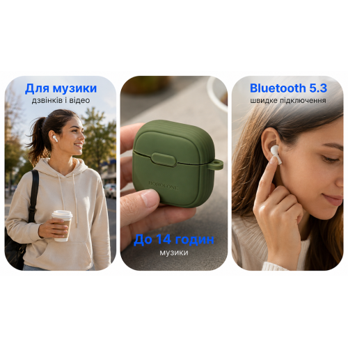 Наушники беспроводные TWS BOROFONE BW29 Forest green, bluetooth 5.3 - изображение 3