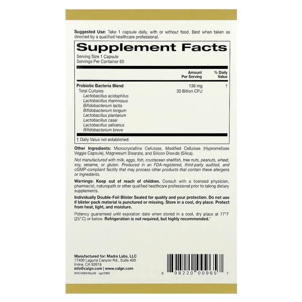 Пробіотики LactoBif 30 млрд КУО California Gold Nutrition (LactoBif Probiotics) 60 капсул (CGN-00965) - зображення 2