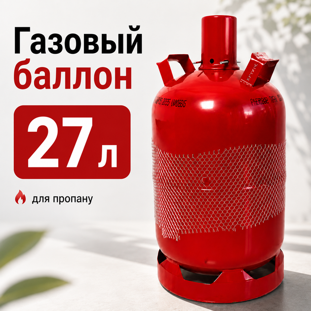 Газовый баллон 27 л для пропана, стальной резервуар вместимостью 11 кг с предохранительным клапаном, защитным кожухом вентиля, рабочим давлением 30 бар, для бытового и профессионального использования, красный - Фото 1 Газовый баллон 27 л для пропана, стальной резервуар вместимостью 11 кг с предохранительным клапаном, защитным кожухом вентиля, рабочим давлением 30 бар, для бытового и профессионального использования, красный - изображение 1