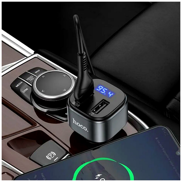 FM трансмиттер Hoco E67 Fighter Bluetooth для автомобиля с быстрой зарядкой QC3.0 и двумя USB портами - изображение 4