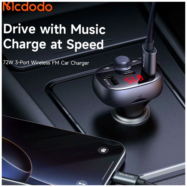 АЗУ McDodo 72W 2A1C автомобильное зарядное устройство с FM для быстрой зарядки смартфонов и планшетов - изображение 4