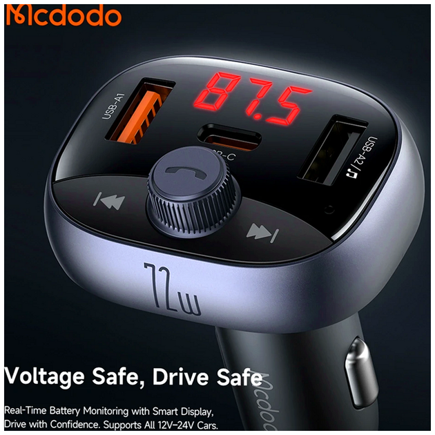 АЗУ McDodo 72W 2A1C автомобильное зарядное устройство с FM для быстрой зарядки смартфонов и планшетов - изображение 7