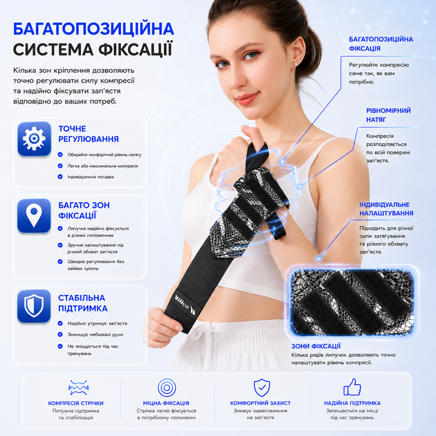 Бинты на запястье Vilico AB167 кистевые, для пауэрлифтинга, бодибилдинга и силовых тренировок, ченые Snake - изображение 4