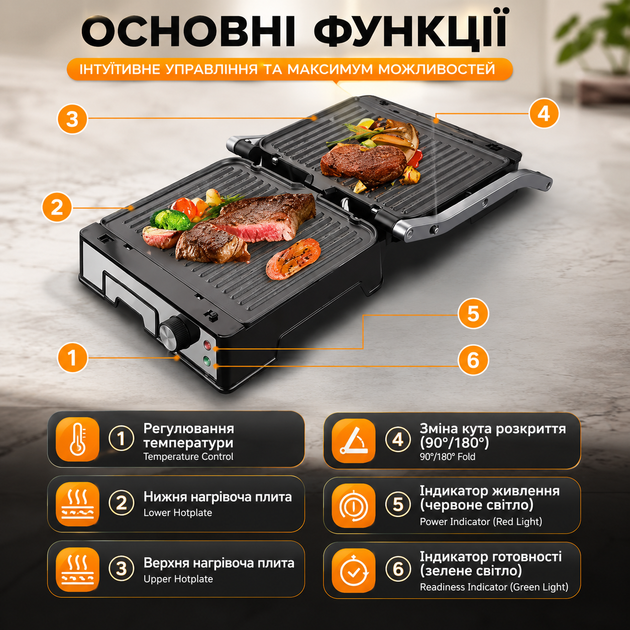 Электрогриль контактный прижимной Гриль кухонный Гриль с термостатом - изображение 4