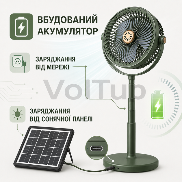 Вентилятор аккумуляторный S39 телескопический 5 скоростей LED Power Bank USB C - Фото 3 Вентилятор аккумуляторный S39 телескопический 5 скоростей LED Power Bank USB C - изображение 3
