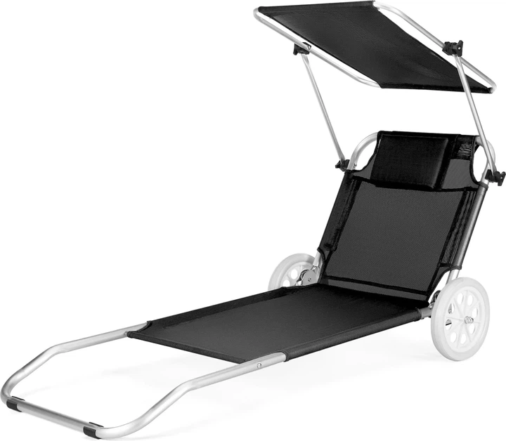 Leżak ogrodowy Outtec Sun z daszkiem i kółkami Czarny 184658 (5905884420874) - obraz 2