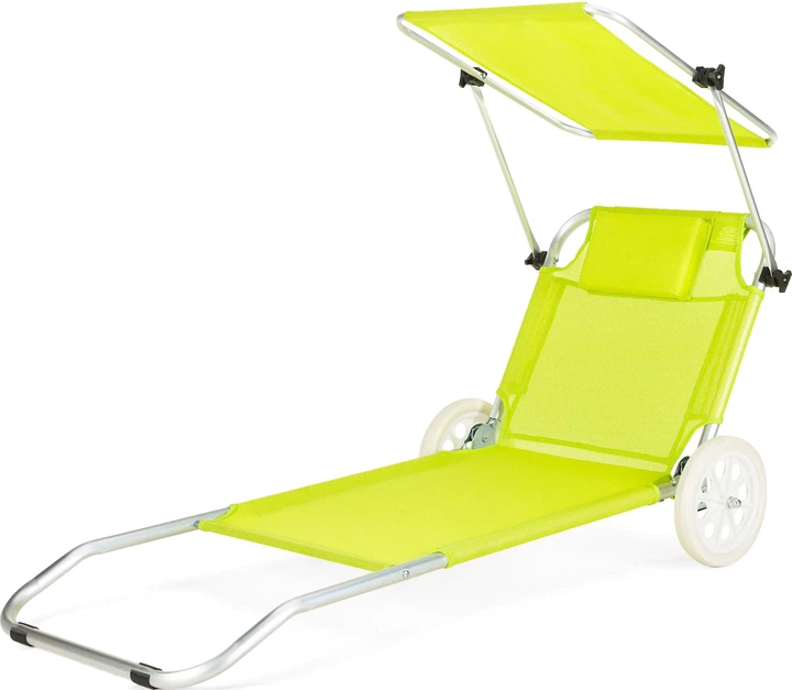 Leżak ogrodowy Outtec Sun z daszkiem i kółkami Limonkowy 110214 (5907766662679) - obraz 2
