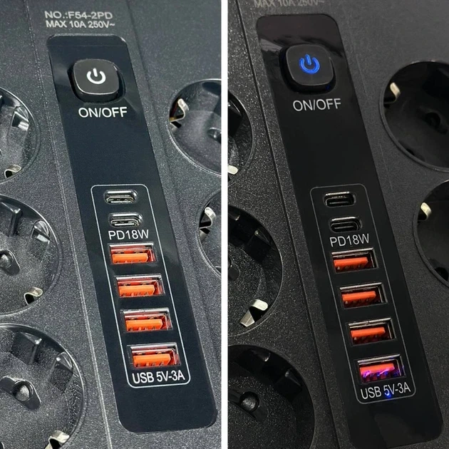 Подовжувач мережевий 1,75 м на 6 розеток + 4 USB + 2 Type-C, 3000W Power Socket F54-2PD Чорний - Фото 2 Подовжувач мережевий 1,75 м на 6 розеток + 4 USB + 2 Type-C, 3000W Power Socket F54-2PD Чорний - зображення 2