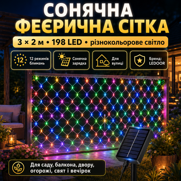 Светодиодная гирлянда-сетка на солнечной батарее 3×2 м - изображение 5