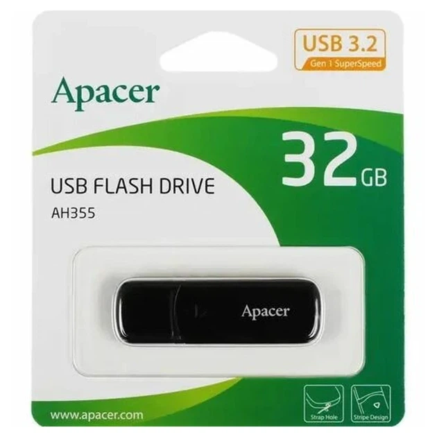 Флеш-накопичувач Apacer USB 3.2 Gen 1 AH355 32Gb Black - Фото 2 Флеш-накопичувач Apacer USB 3.2 Gen 1 AH355 32Gb Black - зображення 2