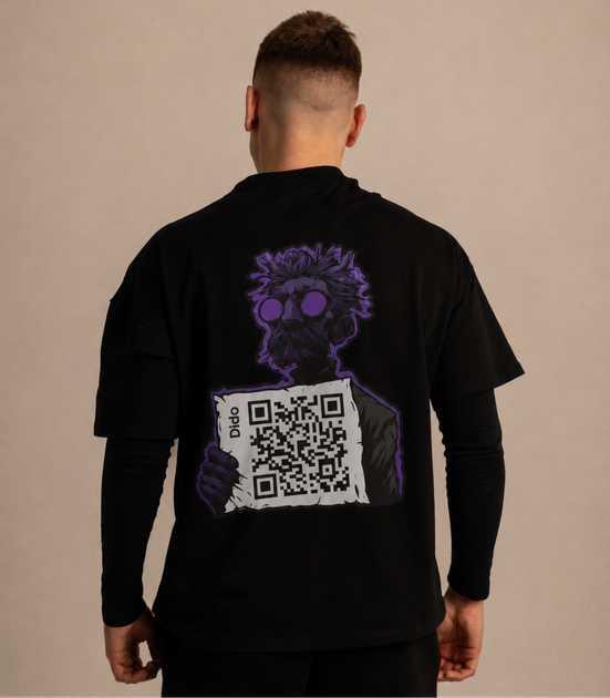 Футболка Dido чорна з QR-принтом що оновлюється зі смартфона оверсайз S-M (400523) - Фото 2 Футболка Dido чорна з QR-принтом що оновлюється зі смартфона оверсайз S-M (400523) - зображення 2