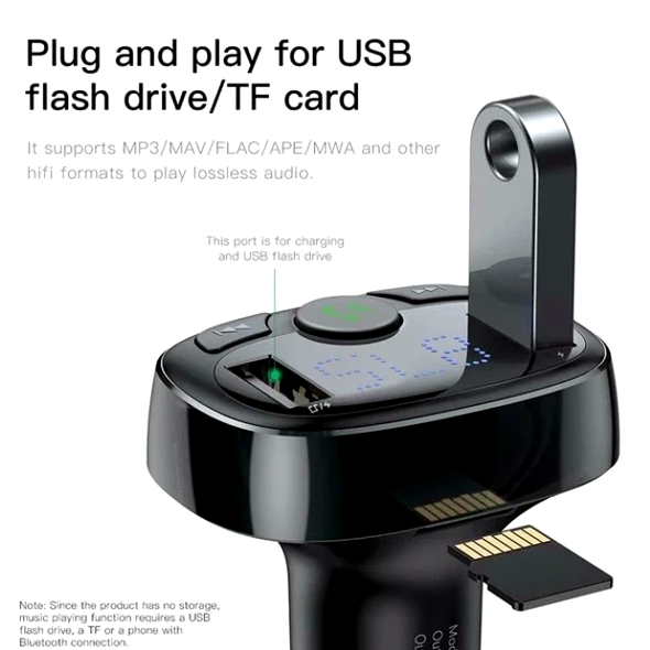 FM трансмиттер Baseus T Shaped S-09A Bluetooth MP3 плеер для автомобиля с зарядкой и Handsfree для музыки и связи - изображение 7