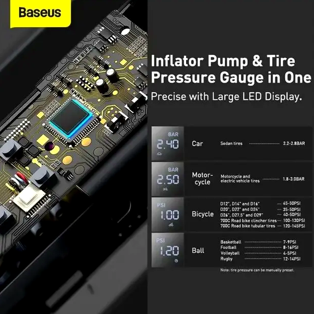 Автомобильный компрессор Baseus Super Mini насос для накачивания шин велосипеда мотоцикла и мяча с фонариком - изображение 9