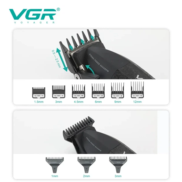 Набір для стрижки VGR 3 в 1 V-640 S3 BLACK, машинка для стрижки, тример та електробритва (шейвер) - изображение 7