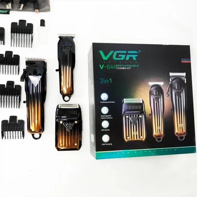 Комплект VGR 3 в 1 V-644 акумуляторна машинка для стрижки, тример та електробритва (шейвер) - изображение 5