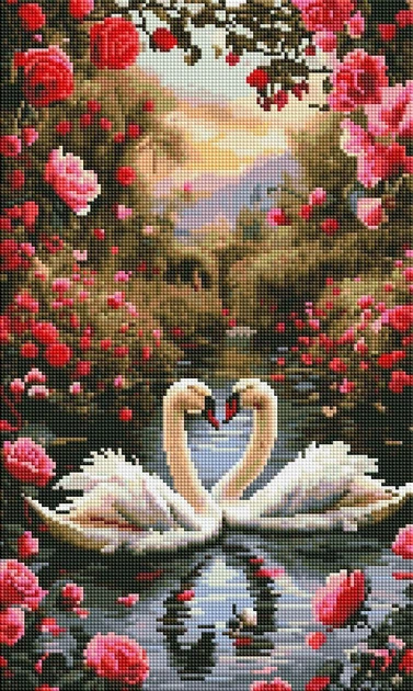 Алмазна мозаїка на підрамнику ColorArt 30x50 Лебеді кохання + голограмні алмазики TPP910 + Подарунок лак для покриття - зображення 2