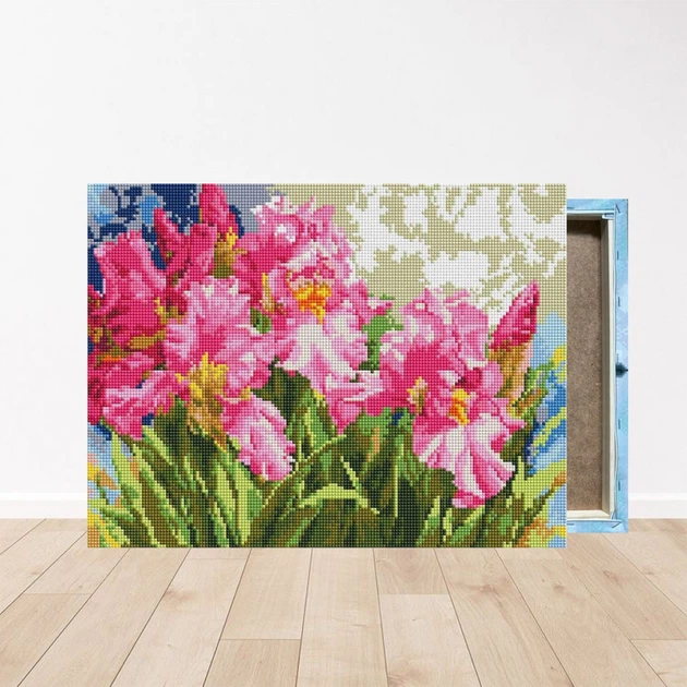 Набор алмазной мозаики на подрамнике ColoArt Розовые ирисы 30х40 STP466 + Подарок лак для покрытия, полная выкладка, квадратные алмазики, набор для творчества и рукоделия - изображение 2