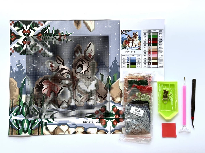 Алмазна мозаїка на підрамнику ColorArt Зайчики 20х20 DDP1219 + Подарунок лак для покриття - Фото 3 Алмазна мозаїка на підрамнику ColorArt Зайчики 20х20 DDP1219 + Подарунок лак для покриття - изображение 3