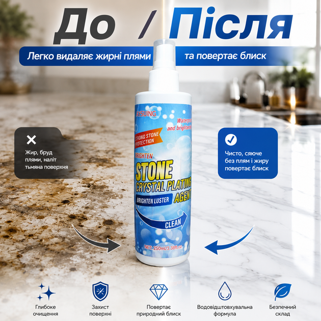 Засіб по догляду за мармуром Stone Crystal Plating Засіб для догляду за кам'яними поверхнями 250 мл Для мармуру і граніту - зображення 8