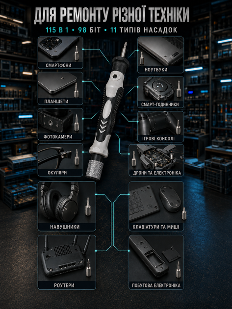 Викрутки набір 115в1 універсальний JoyPro Precision Screwdriver прецизійна викрутка зі змінними бітами набором на 115 міні інструментів маленьких викруток + зірочка для ремонту ноутбука телефонів окулярів годинників точних професійних робіт - Фото 2 Викрутки набір 115в1 універсальний JoyPro Precision Screwdriver прецизійна викрутка зі змінними бітами набором на 115 міні інструментів маленьких викруток + зірочка для ремонту ноутбука телефонів окулярів годинників точних професійних робіт - зображення 2