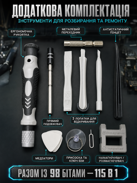 Викрутки набір 115в1 універсальний JoyPro Precision Screwdriver прецизійна викрутка зі змінними бітами набором на 115 міні інструментів маленьких викруток + зірочка для ремонту ноутбука телефонів окулярів годинників точних професійних робіт - Фото 10 Викрутки набір 115в1 універсальний JoyPro Precision Screwdriver прецизійна викрутка зі змінними бітами набором на 115 міні інструментів маленьких викруток + зірочка для ремонту ноутбука телефонів окулярів годинників точних професійних робіт - зображення 10