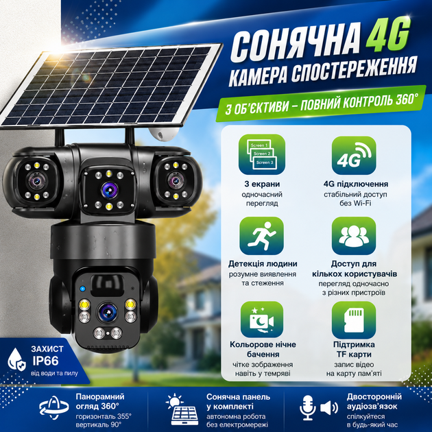Внешняя камера видеонаблюдения 4G Wi-Fi IP-камера уличная автономная Поворотная камера 355° - изображение 3