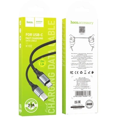 Дата кабель USB 2.0 AM to USB-C 1.0m 3A nylon X102 black HOCO (6942007608770) - изображение 7